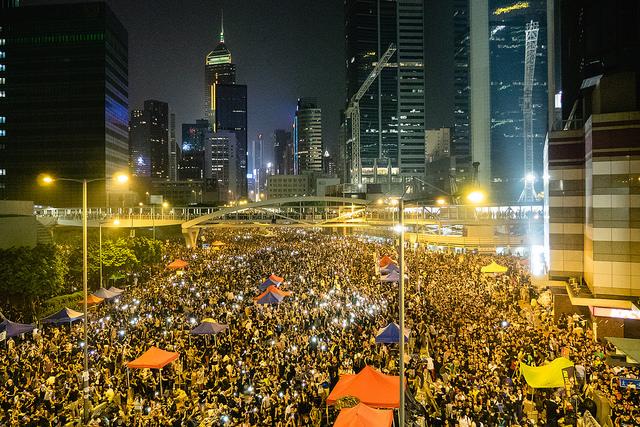 Tens of thousands of pro-democracy demonstrators gather in Hong Kongs Admiralty District on Friday, Oct. 10, 2014, after the government canceled talks with the Hong Kong Federation of Students. (Guillaume Payen/NurPhoto/Zuma Press/MCT)
