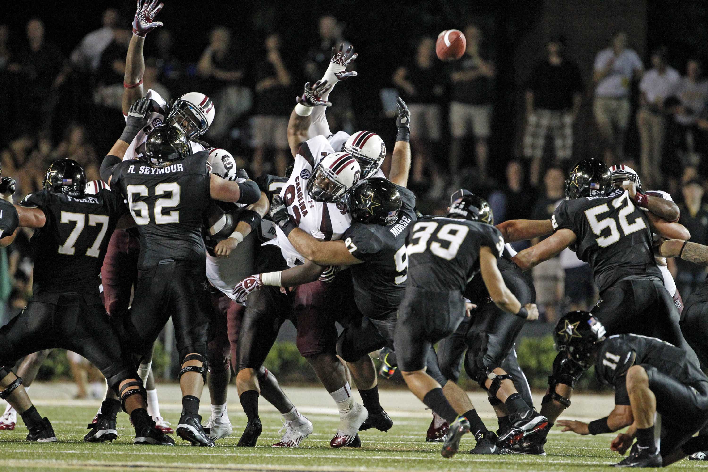 Carey Spear (39) kicks a field goal against South Carolina on August 30, 2012. Spear made two field goals and an extra point in a 17-13 loss. (Gerry Melendez/The State/MCT)