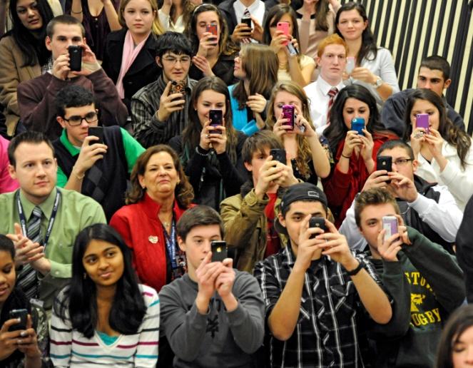 Mayfield students may soon be using their phones regularly at school when WiFi is fully implemented in classrooms.  Pictured above is a group of students at Central Bucks High School West in Doylestown, Pennsylvania.  Photo by Clem Murray/Philadelphia Inquirer/MCT.