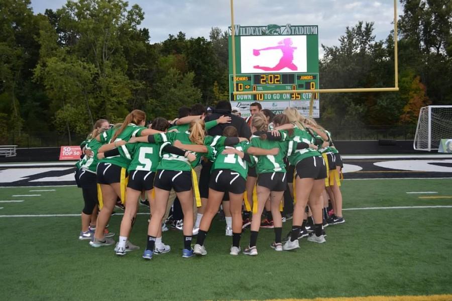 A team meeting prior to the 2015 installment of the Powderpuff game. 