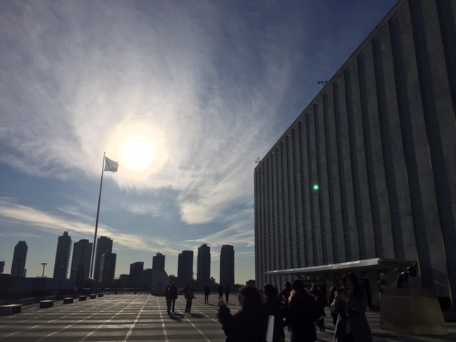 Walking in at the UN.