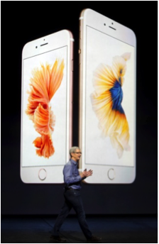 Apple CEO Tim Cook introduces the iPhone 6S and iPhone 6 Plus S during a media event at the Bill Graham Civic Auditorium in San Francisco. 