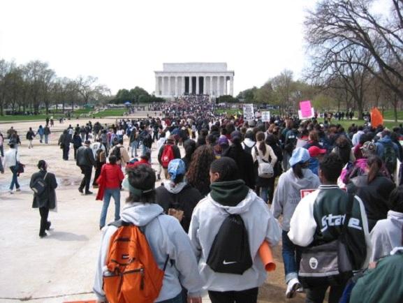 protesters gather in Washington D.C. following the 2003           
					               Supreme Court Decision to uphold Affirmative Action.  Photo from Wikimedia.
