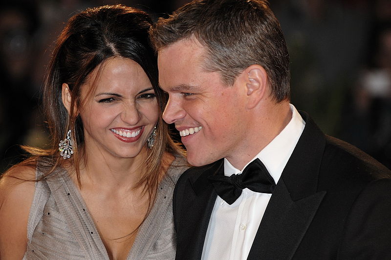 Matt Damon, pictured with his wife in 2009, says he respects women and wants people to know there are good guys in Hollywood.