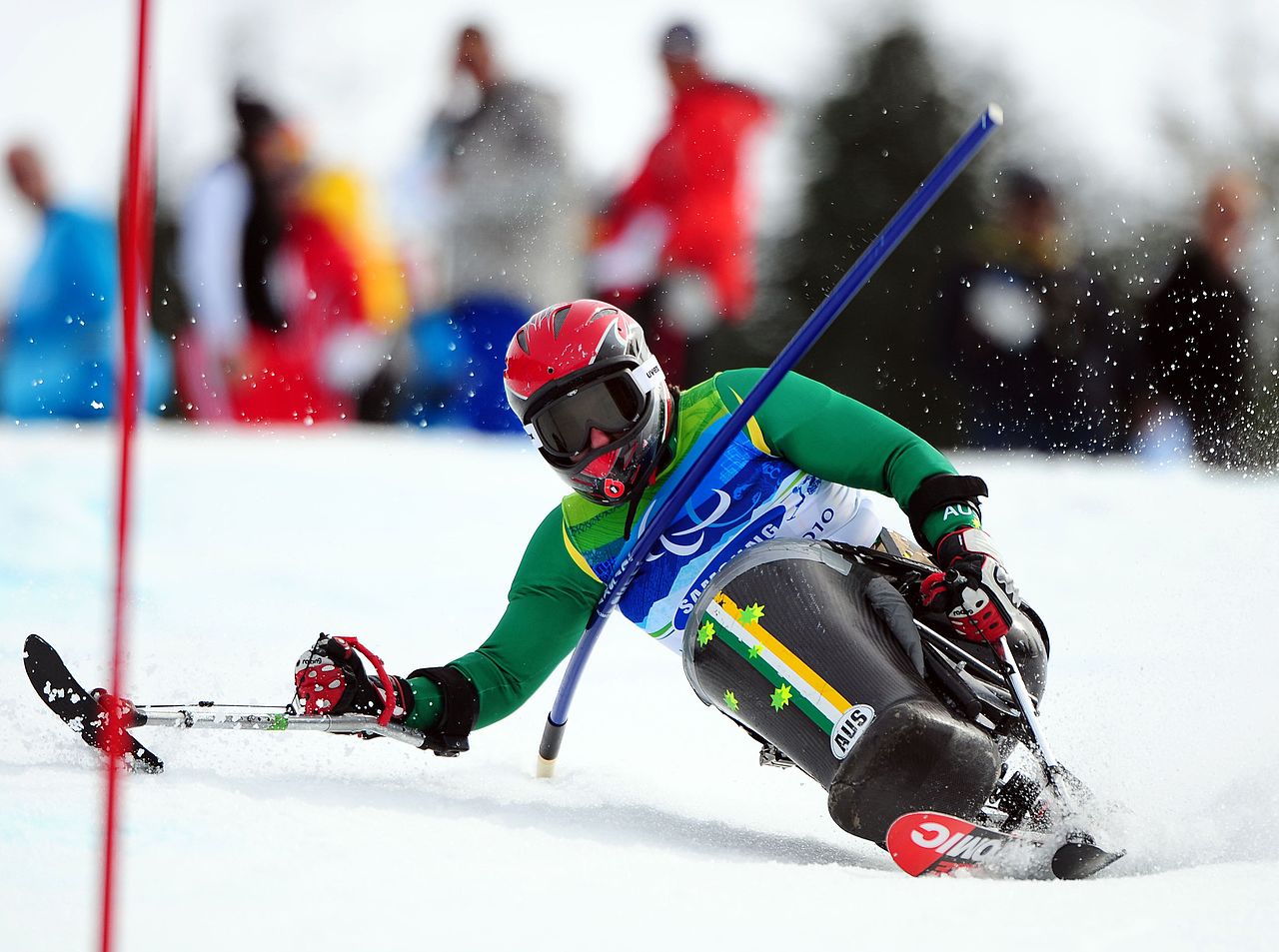 Australian Shannon Dallas competes in the slalom event at the Vancouver Paralympics in 2010.