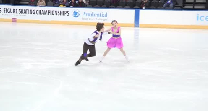 Marius Driscoll prepares with partner, Maria Brown on the ice for the main competition happening later in the evening.