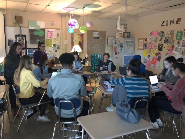 The eighth period Creative Writing class works on and discusses VOICE’S Magazine submissions. 