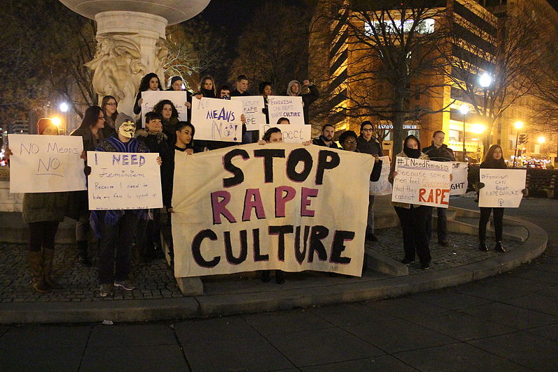 People protest against sexual assault at Dupont Circle in Washington, D.C.