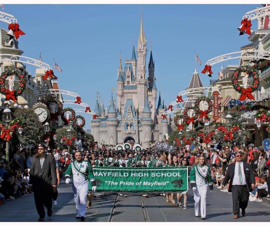 The marching band performs in Disney’s High School Band Feature Week parade, back on the last music department’s field trip to Walt Disney World in 2019.  On March 21, the band will have a recording session at the historic Studio B in Nashville.