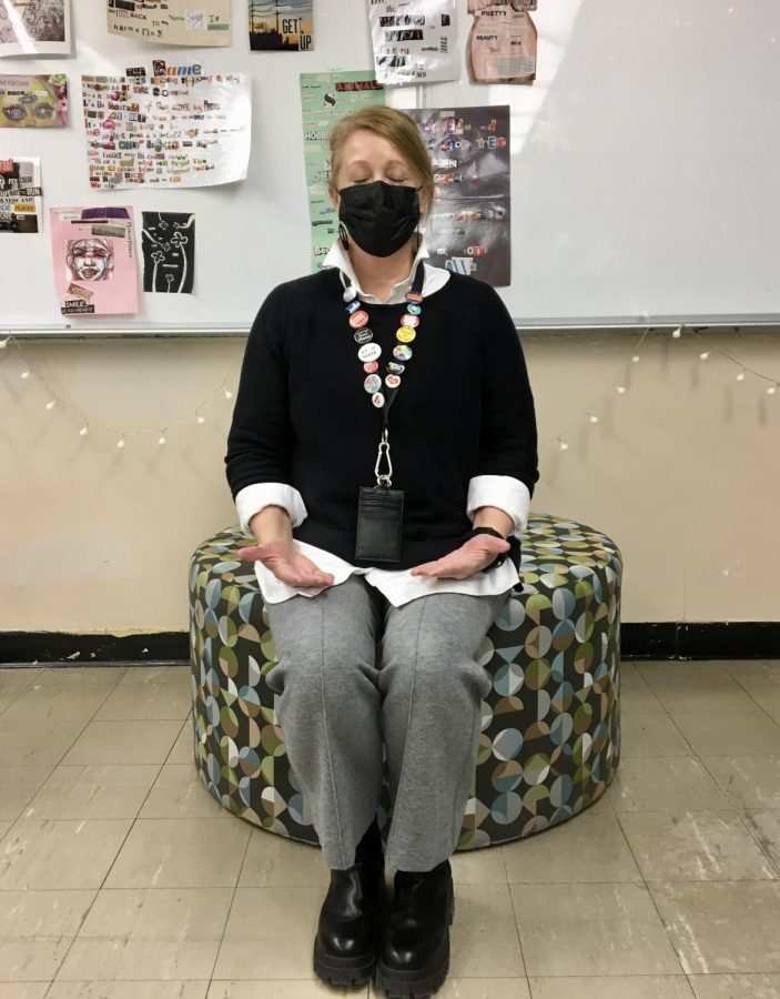 English teacher Kari Beery takes a moment to reset in her classroom. She said, 