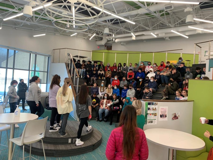 In February, members of the eighth grade class visited the high school for the first time.  Next year, the incoming freshmen will adjust to the high schools eight period bell schedule that starts at 7:40am and ends at 3:00pm.