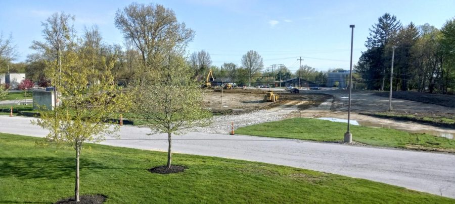 Now that the trees have been cleared, the new road is being paved for the high school entrance.